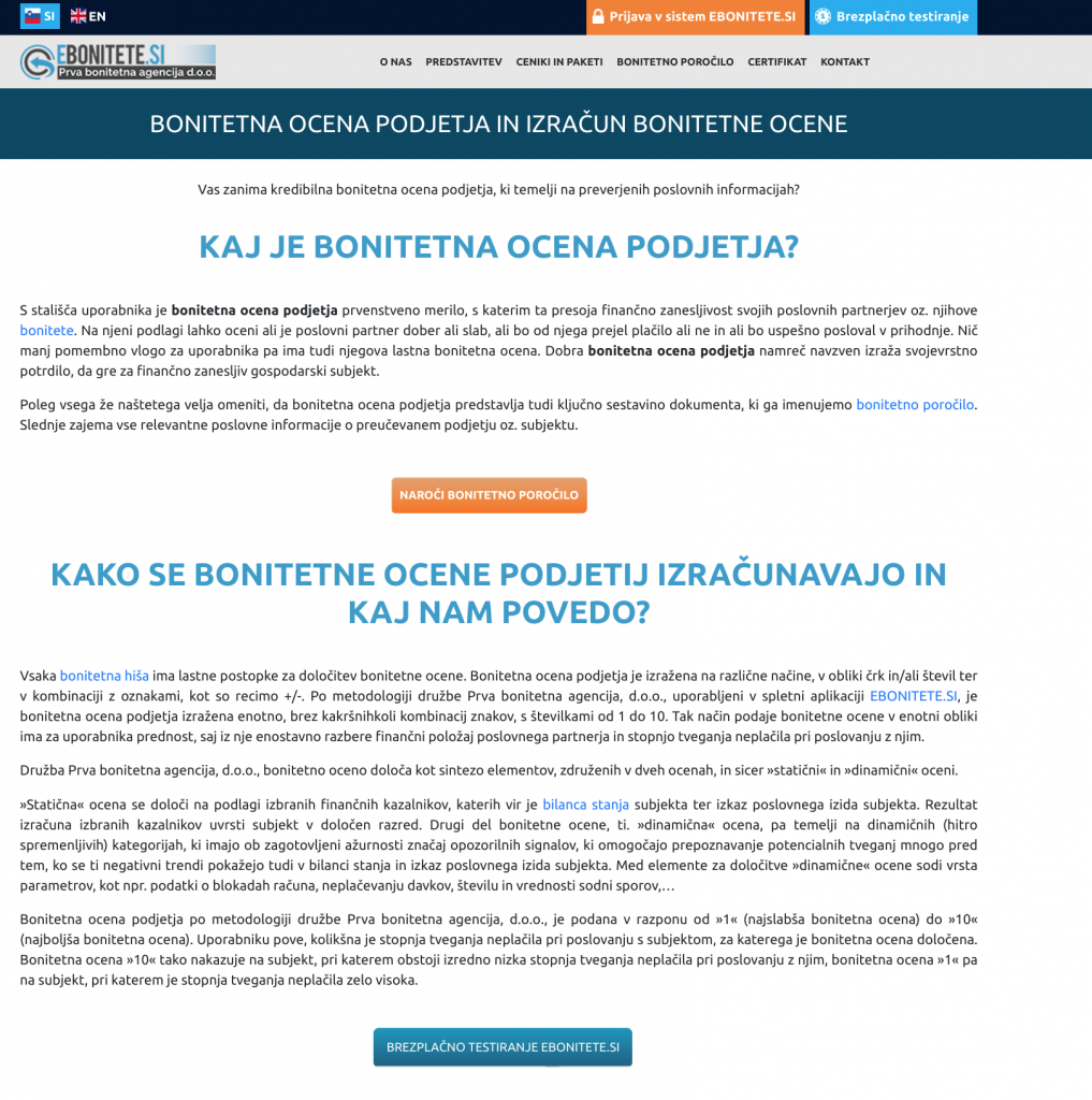 seo optimizacija teksta bonitetna ocena